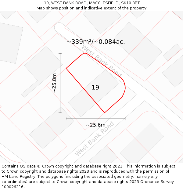 19, WEST BANK ROAD, MACCLESFIELD, SK10 3BT: Plot and title map