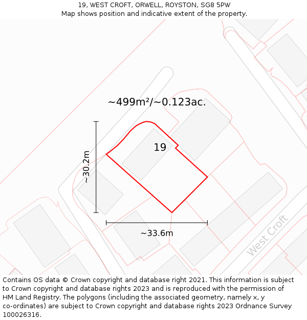 19, WEST CROFT, ORWELL, ROYSTON, SG8 5PW: Plot and title map