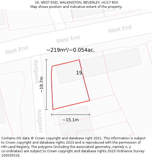 19, WEST END, WALKINGTON, BEVERLEY, HU17 8SX: Plot and title map