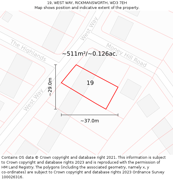 19, WEST WAY, RICKMANSWORTH, WD3 7EH: Plot and title map