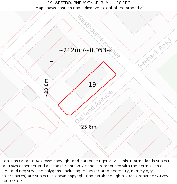 19, WESTBOURNE AVENUE, RHYL, LL18 1EG: Plot and title map