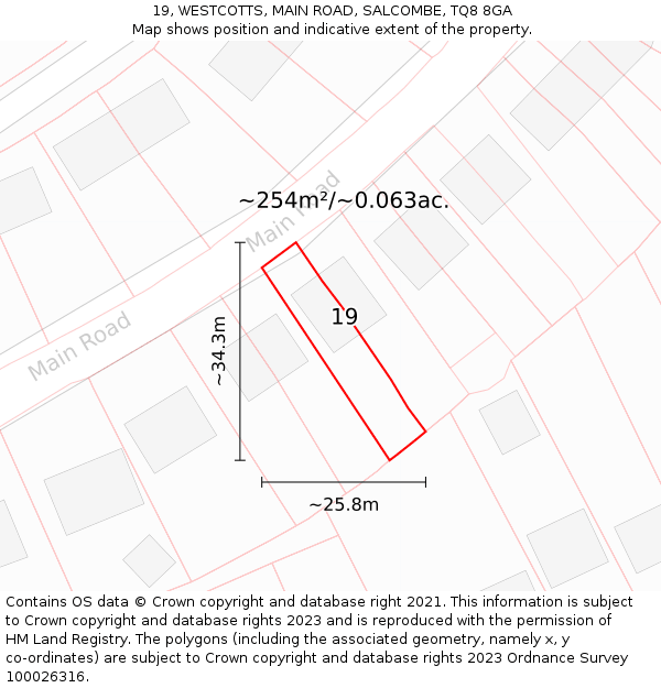 19, WESTCOTTS, MAIN ROAD, SALCOMBE, TQ8 8GA: Plot and title map