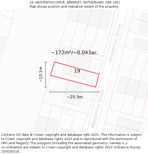 19, WESTERTON DRIVE, BRAMLEY, ROTHERHAM, S66 1WU: Plot and title map