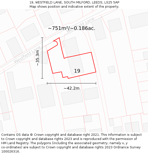 19, WESTFIELD LANE, SOUTH MILFORD, LEEDS, LS25 5AP: Plot and title map