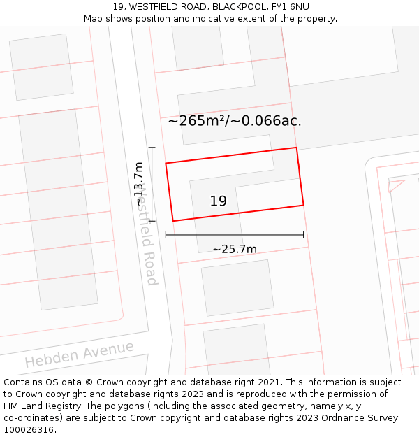 19, WESTFIELD ROAD, BLACKPOOL, FY1 6NU: Plot and title map