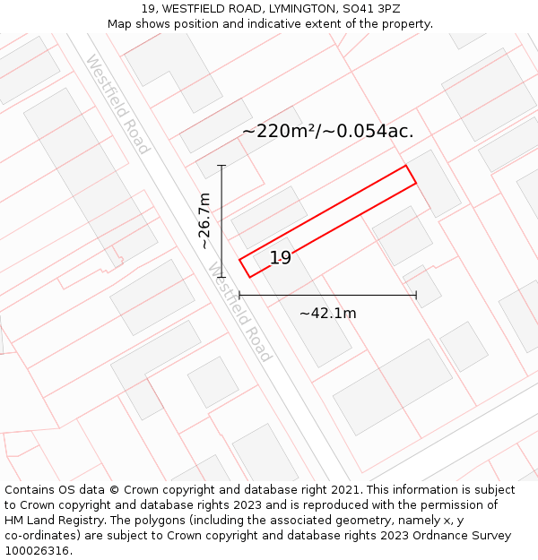 19, WESTFIELD ROAD, LYMINGTON, SO41 3PZ: Plot and title map