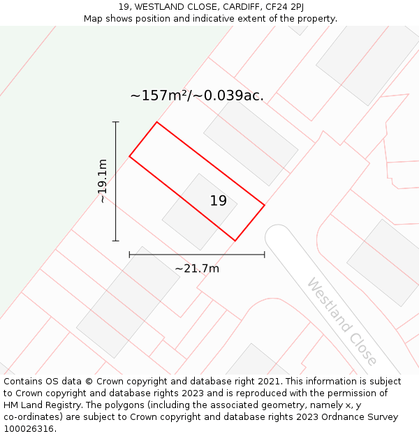 19, WESTLAND CLOSE, CARDIFF, CF24 2PJ: Plot and title map