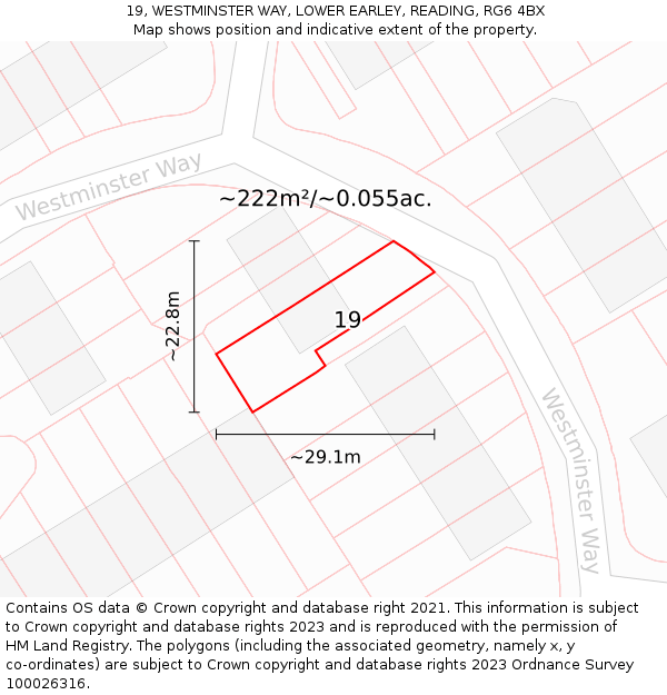 19, WESTMINSTER WAY, LOWER EARLEY, READING, RG6 4BX: Plot and title map