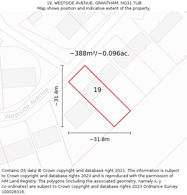 19, WESTSIDE AVENUE, GRANTHAM, NG31 7UB: Plot and title map