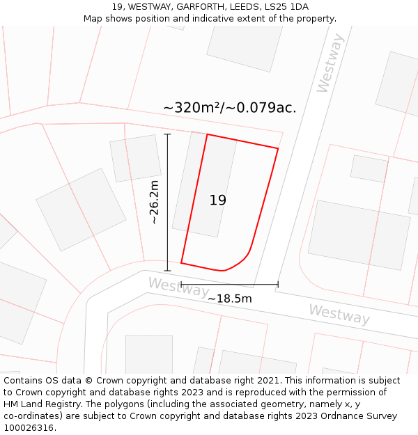 19, WESTWAY, GARFORTH, LEEDS, LS25 1DA: Plot and title map