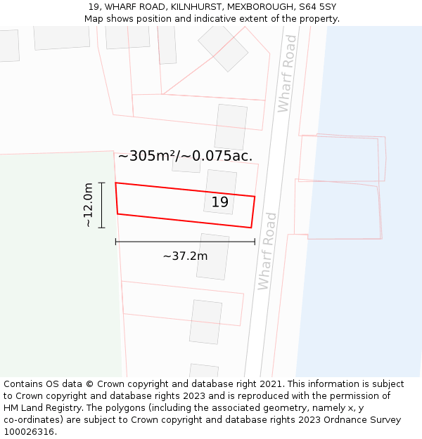 19, WHARF ROAD, KILNHURST, MEXBOROUGH, S64 5SY: Plot and title map