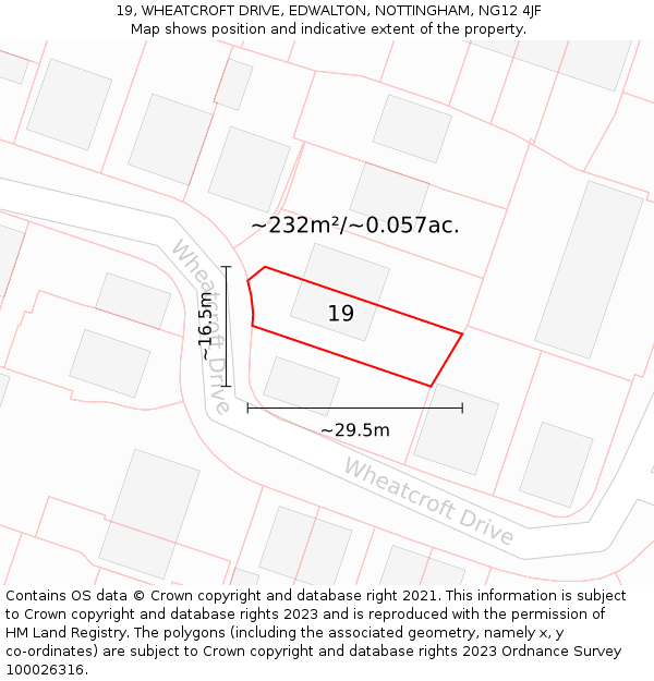 19, WHEATCROFT DRIVE, EDWALTON, NOTTINGHAM, NG12 4JF: Plot and title map