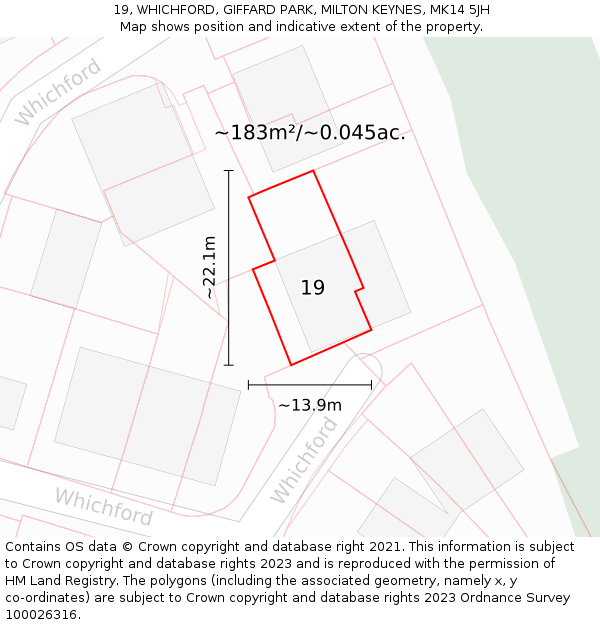 19, WHICHFORD, GIFFARD PARK, MILTON KEYNES, MK14 5JH: Plot and title map