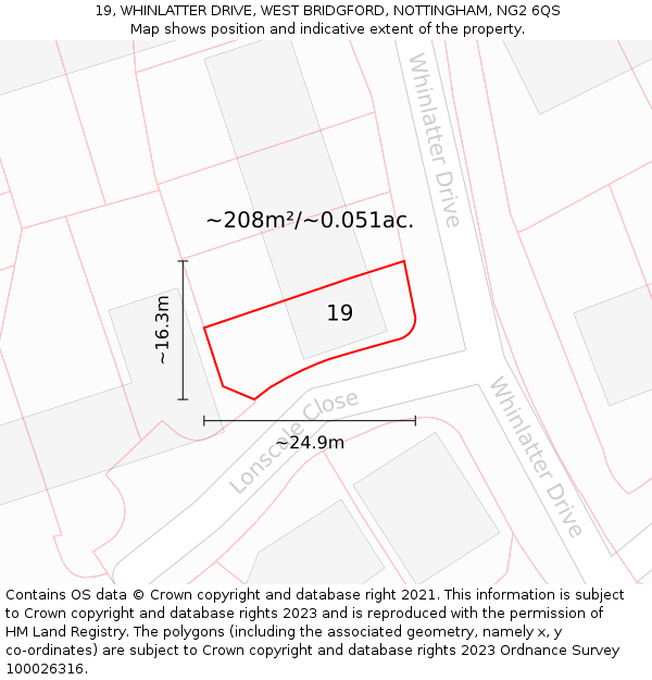 19, WHINLATTER DRIVE, WEST BRIDGFORD, NOTTINGHAM, NG2 6QS: Plot and title map