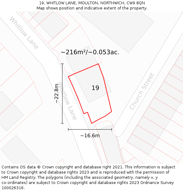 19, WHITLOW LANE, MOULTON, NORTHWICH, CW9 8QN: Plot and title map