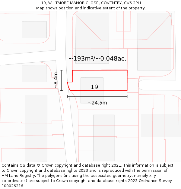 19, WHITMORE MANOR CLOSE, COVENTRY, CV6 2PH: Plot and title map