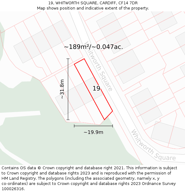 19, WHITWORTH SQUARE, CARDIFF, CF14 7DR: Plot and title map