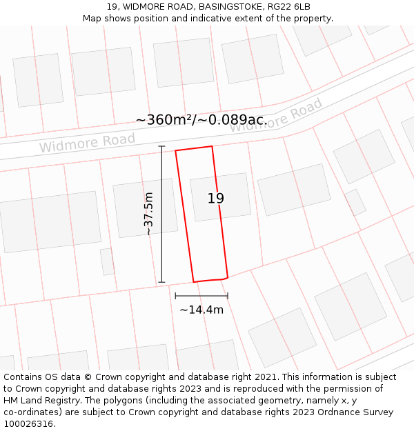 19, WIDMORE ROAD, BASINGSTOKE, RG22 6LB: Plot and title map