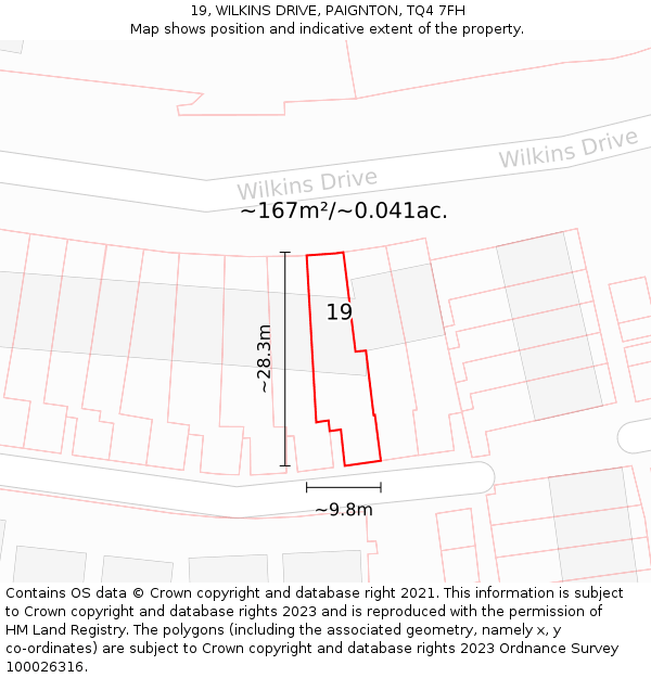 19, WILKINS DRIVE, PAIGNTON, TQ4 7FH: Plot and title map