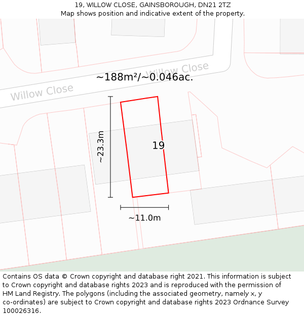 19, WILLOW CLOSE, GAINSBOROUGH, DN21 2TZ: Plot and title map