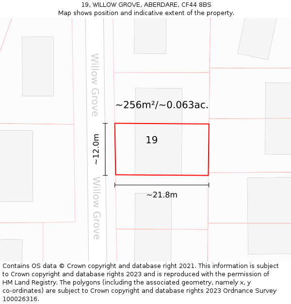 19, WILLOW GROVE, ABERDARE, CF44 8BS: Plot and title map