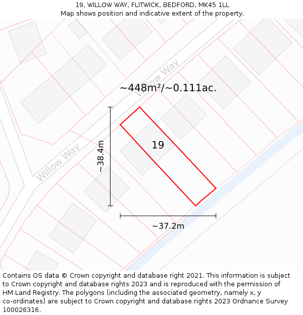 19, WILLOW WAY, FLITWICK, BEDFORD, MK45 1LL: Plot and title map