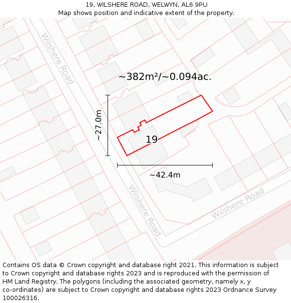 19, WILSHERE ROAD, WELWYN, AL6 9PU: Plot and title map