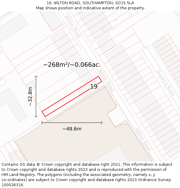 19, WILTON ROAD, SOUTHAMPTON, SO15 5LA: Plot and title map