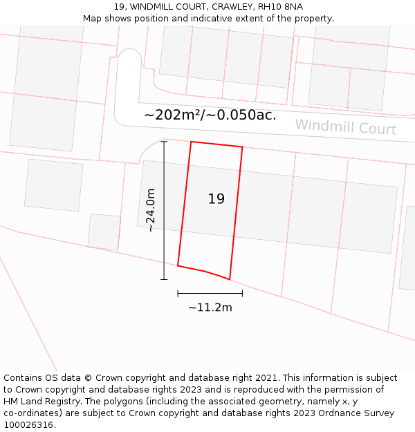 19, WINDMILL COURT, CRAWLEY, RH10 8NA: Plot and title map