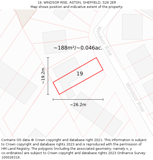 19, WINDSOR RISE, ASTON, SHEFFIELD, S26 2ER: Plot and title map