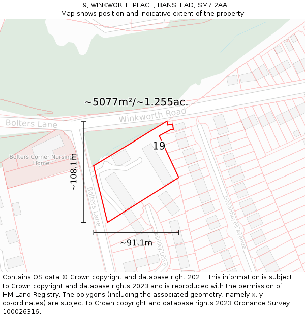 19, WINKWORTH PLACE, BANSTEAD, SM7 2AA: Plot and title map