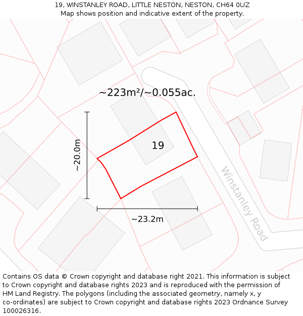 19, WINSTANLEY ROAD, LITTLE NESTON, NESTON, CH64 0UZ: Plot and title map