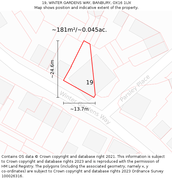 19, WINTER GARDENS WAY, BANBURY, OX16 1UX: Plot and title map