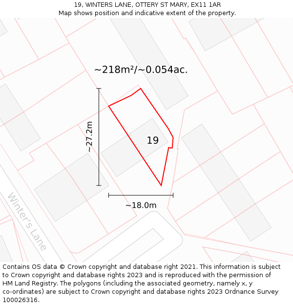 19, WINTERS LANE, OTTERY ST MARY, EX11 1AR: Plot and title map