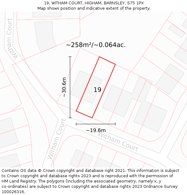 19, WITHAM COURT, HIGHAM, BARNSLEY, S75 1PX: Plot and title map