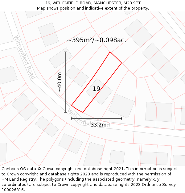 19, WITHENFIELD ROAD, MANCHESTER, M23 9BT: Plot and title map