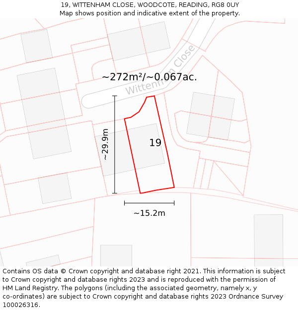 19, WITTENHAM CLOSE, WOODCOTE, READING, RG8 0UY: Plot and title map