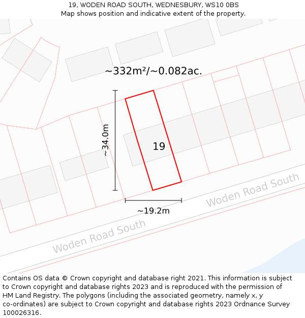 19, WODEN ROAD SOUTH, WEDNESBURY, WS10 0BS: Plot and title map