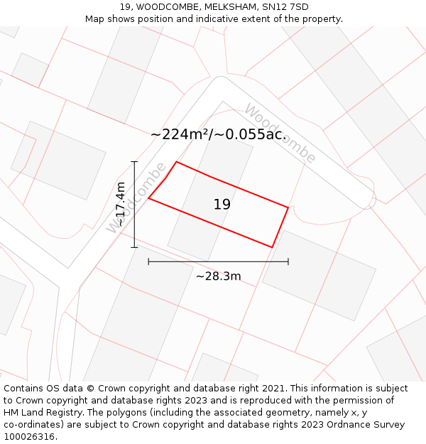 19, WOODCOMBE, MELKSHAM, SN12 7SD: Plot and title map