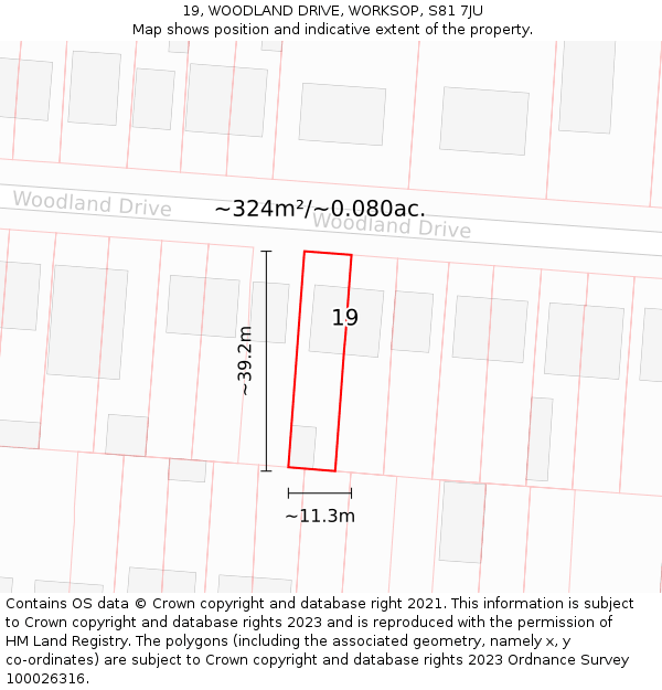 19, WOODLAND DRIVE, WORKSOP, S81 7JU: Plot and title map