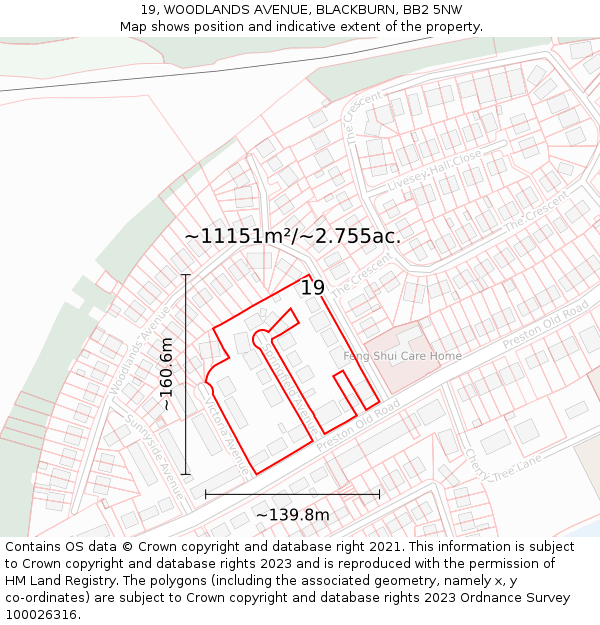 19, WOODLANDS AVENUE, BLACKBURN, BB2 5NW: Plot and title map