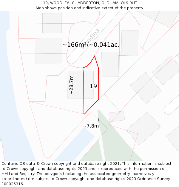 19, WOODLEA, CHADDERTON, OLDHAM, OL9 9UT: Plot and title map