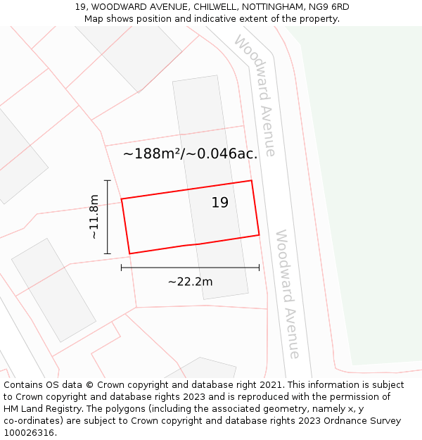 19, WOODWARD AVENUE, CHILWELL, NOTTINGHAM, NG9 6RD: Plot and title map