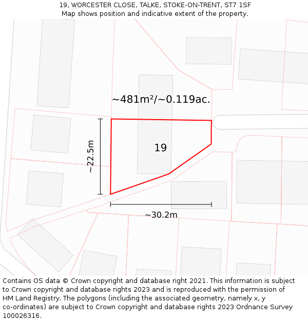 19, WORCESTER CLOSE, TALKE, STOKE-ON-TRENT, ST7 1SF: Plot and title map