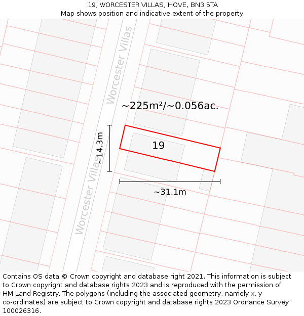 19, WORCESTER VILLAS, HOVE, BN3 5TA: Plot and title map