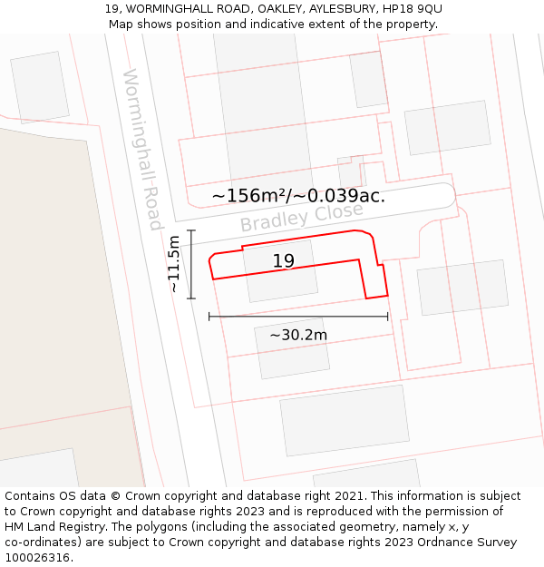 19, WORMINGHALL ROAD, OAKLEY, AYLESBURY, HP18 9QU: Plot and title map