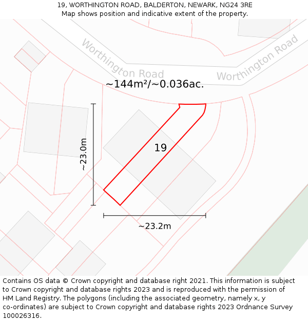 19, WORTHINGTON ROAD, BALDERTON, NEWARK, NG24 3RE: Plot and title map