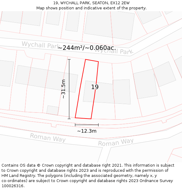 19, WYCHALL PARK, SEATON, EX12 2EW: Plot and title map