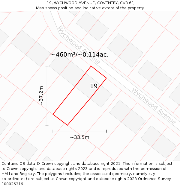 19, WYCHWOOD AVENUE, COVENTRY, CV3 6FJ: Plot and title map