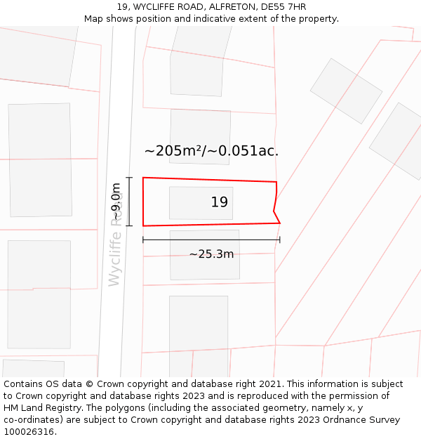 19, WYCLIFFE ROAD, ALFRETON, DE55 7HR: Plot and title map